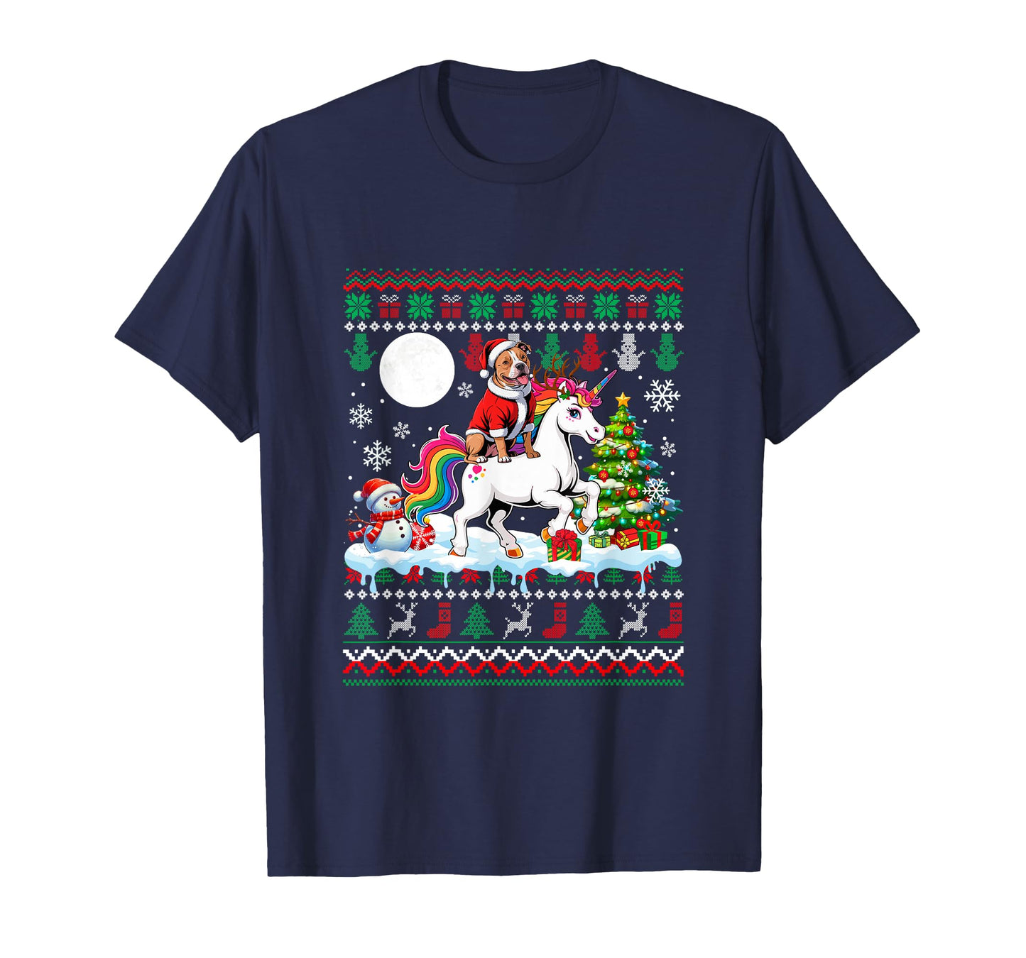 Santa Pit Bull Riding Unicorn Sweater Christmas Owner Kids T-Shirt