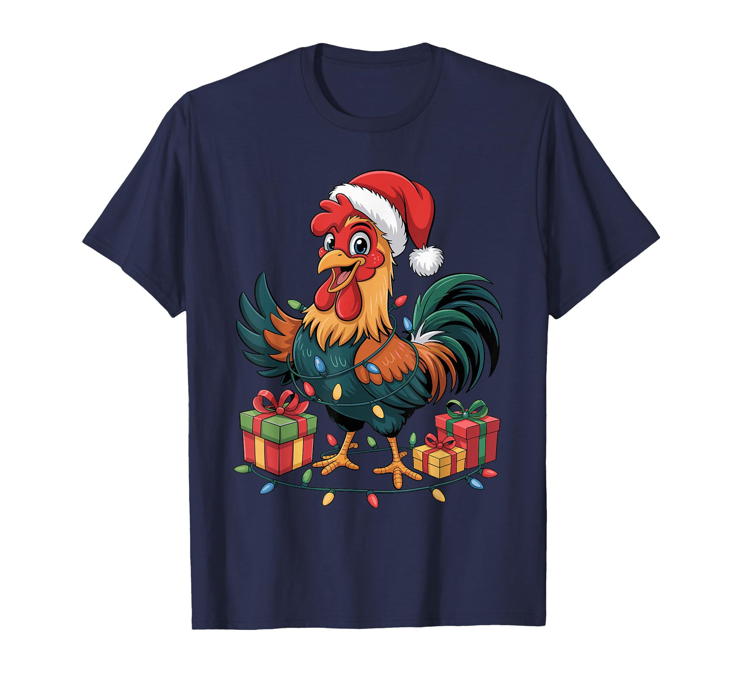 Rooster Santa Hat Christmas Design Funny Farm Animal Lovers T-Shirt