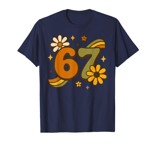 67 Meme Fall Autmn Groovy Retro 70s Six Seven Boho Flower T-Shirt
