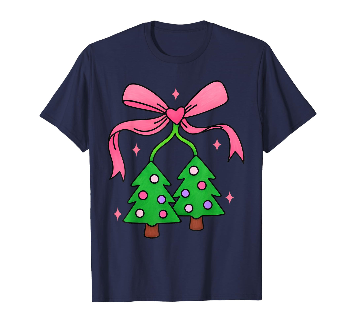Cute Christmas Girls Tree Women Bow Cherry Holiday Santa T-Shirt
