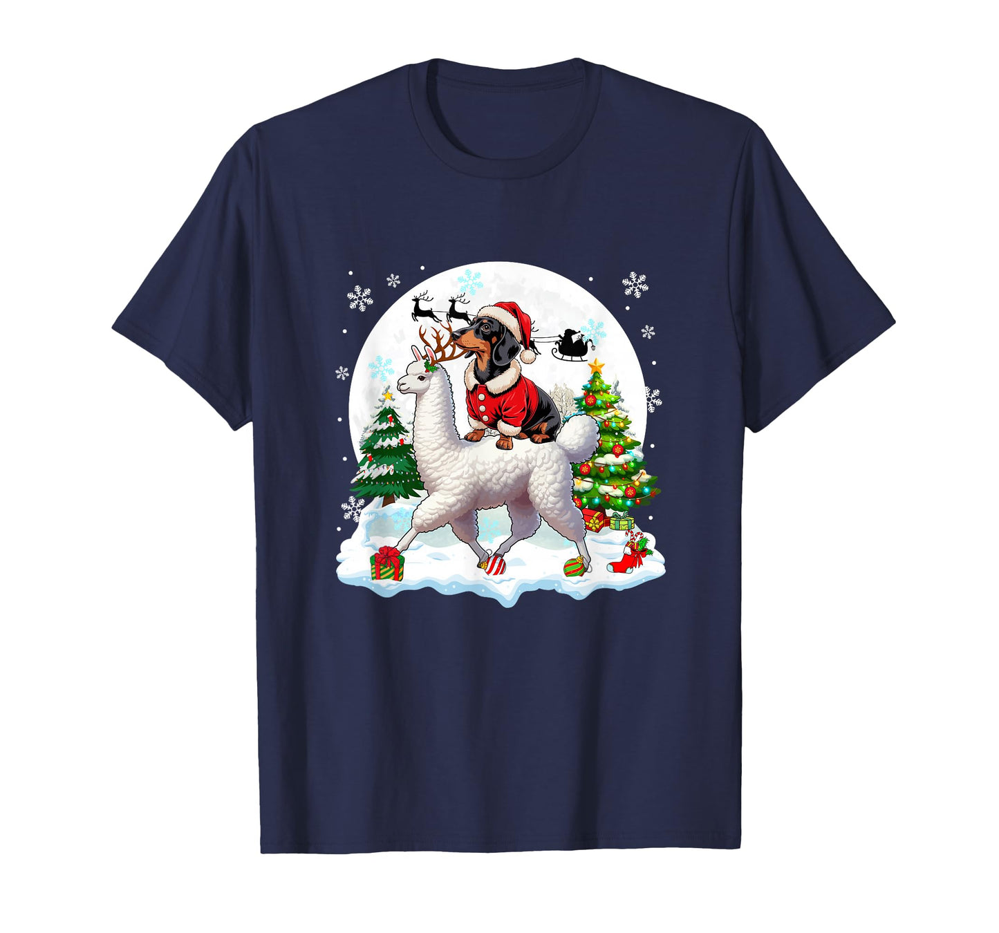 Santa Dachshund Riding Llama Reindeer Christmas Owner Kids T-Shirt
