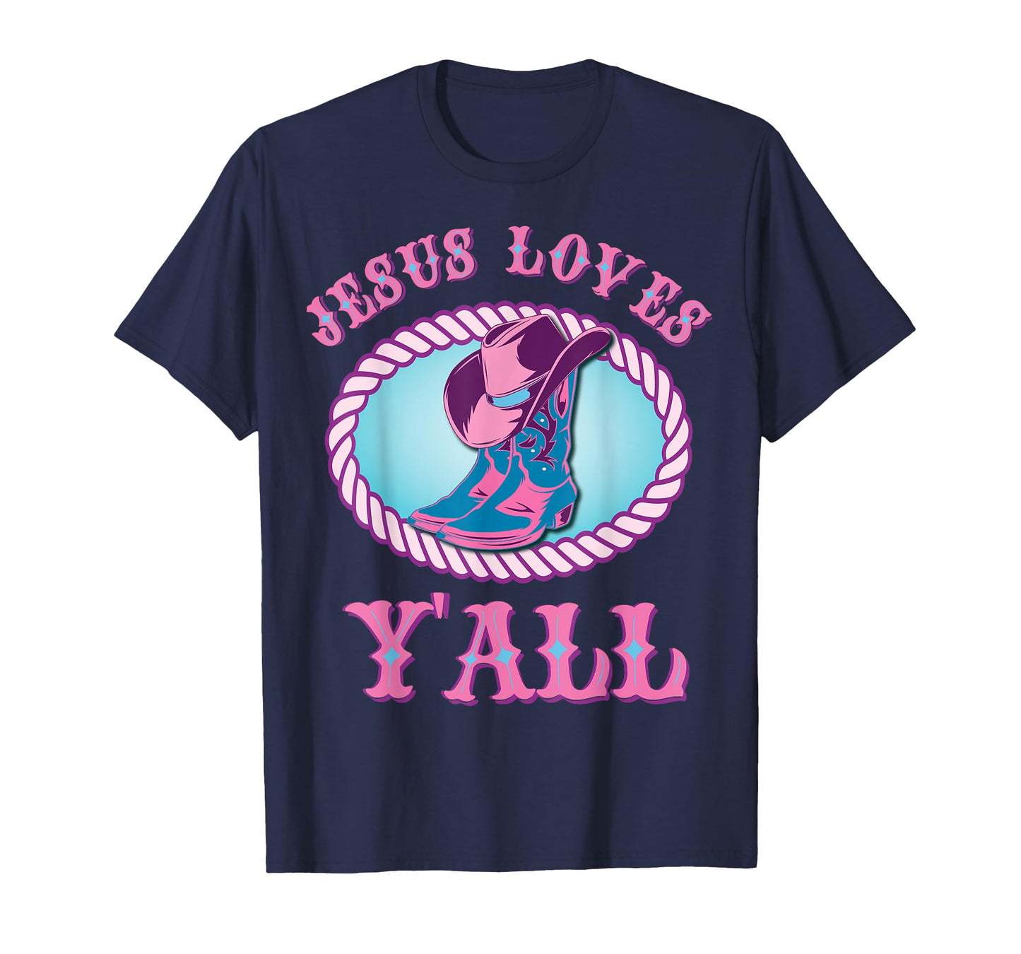 Cute Jesus Loves Y'all Cowgirl Christian T-Shirt