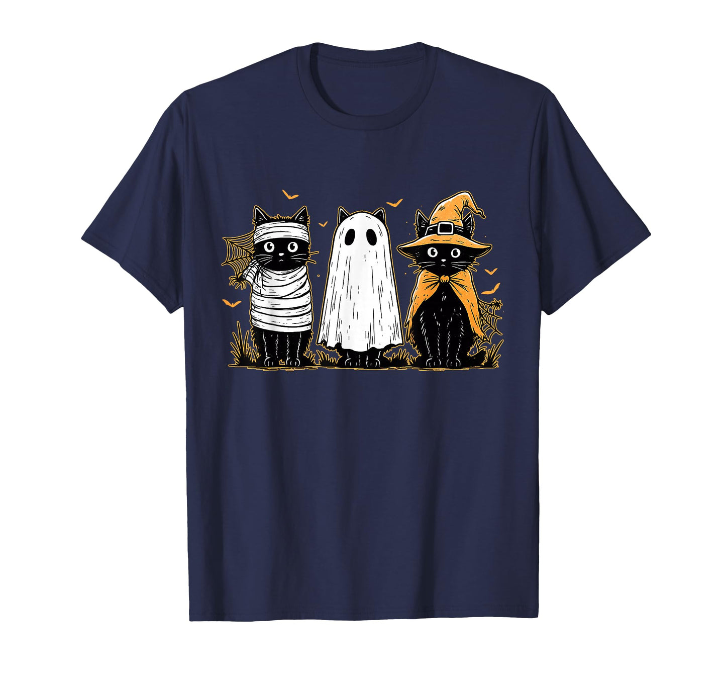 Retro Black Cat Witch Scary Halloween Pumpkin Women Men Kids T-Shirt