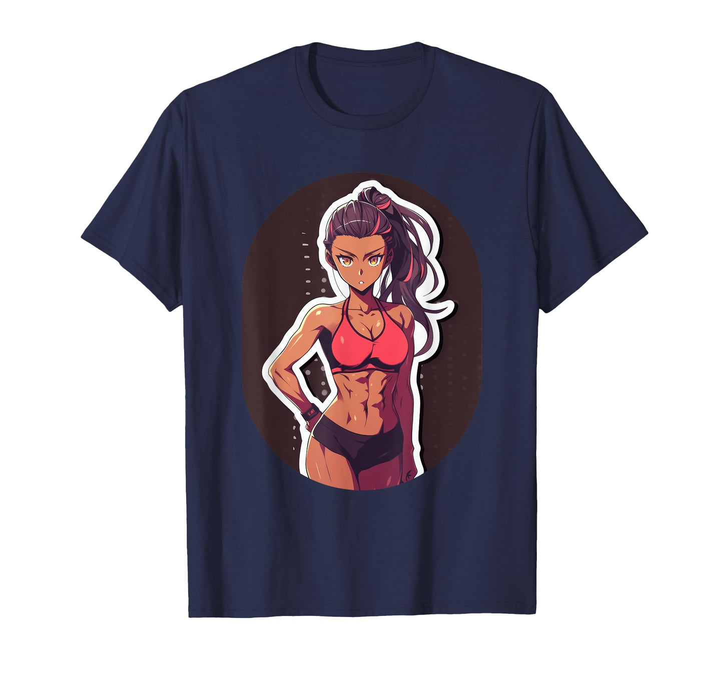 Dark Skin Anime & Manga Style Gym Girl Posing in Gym Clothes T-Shirt