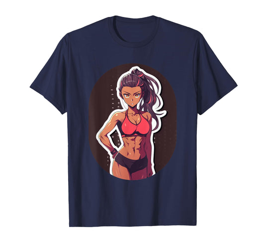 Dark Skin Anime & Manga Style Gym Girl Posing in Gym Clothes T-Shirt