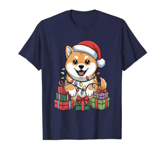 Cute Shiba Inu Santa Hat Christmas Xmas Dog Lovers Holiday T-Shirt