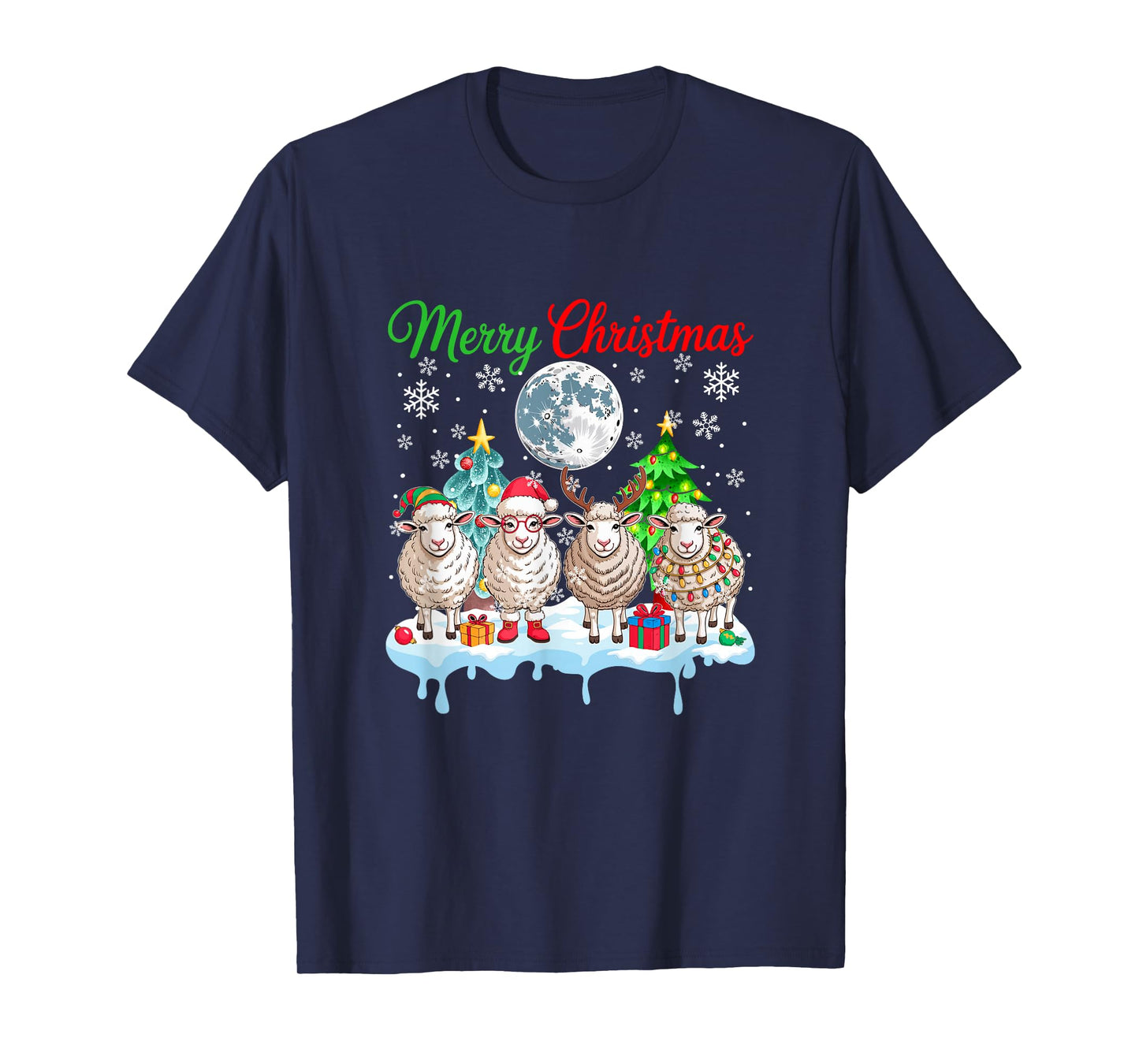 Merry Christmas Snow Group Santa Elf Reindeer Sheeps Farmer T-Shirt