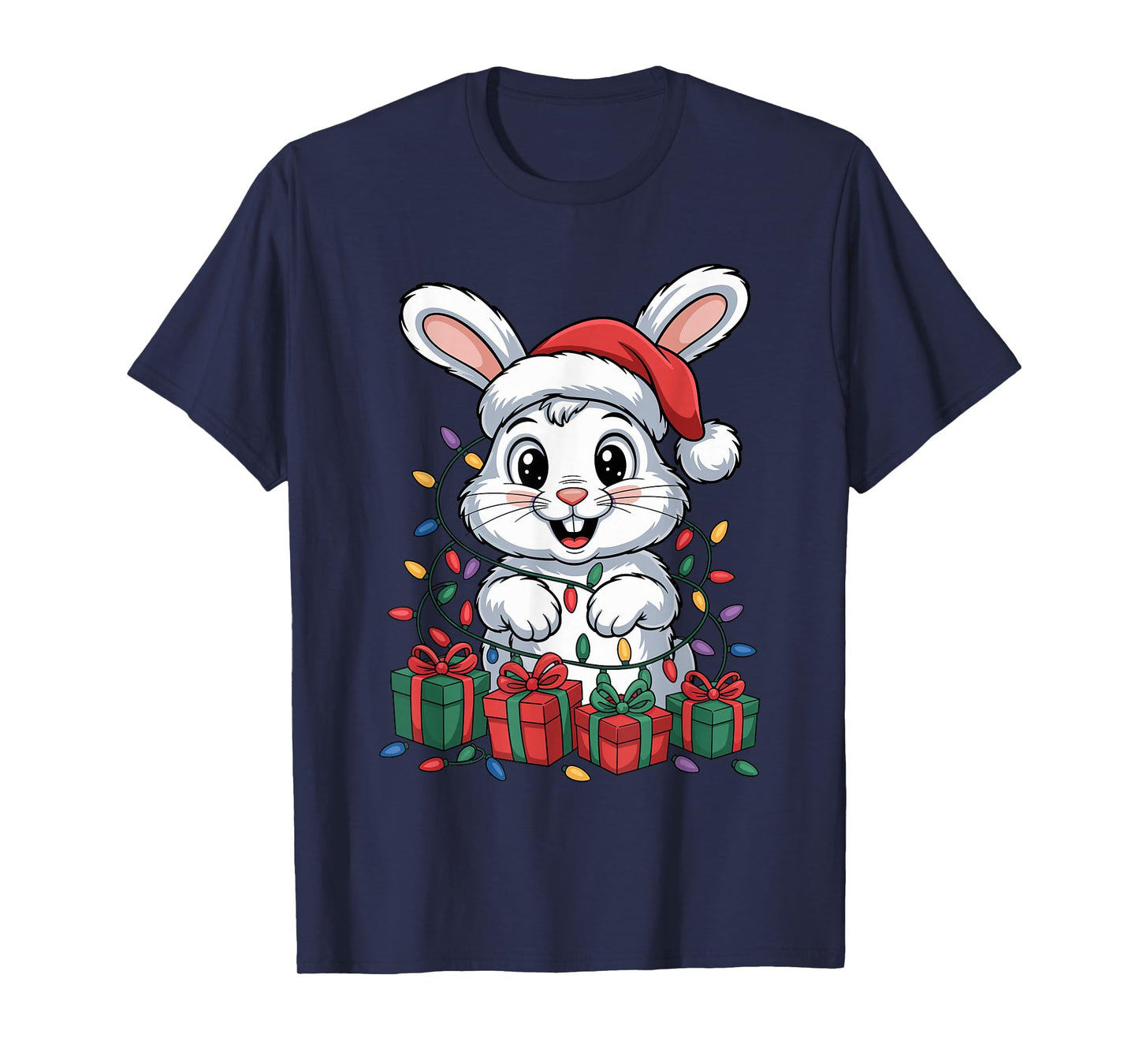 Rabbit Santa Hat Christmas Design Funny Animal Lover Holiday T-Shirt