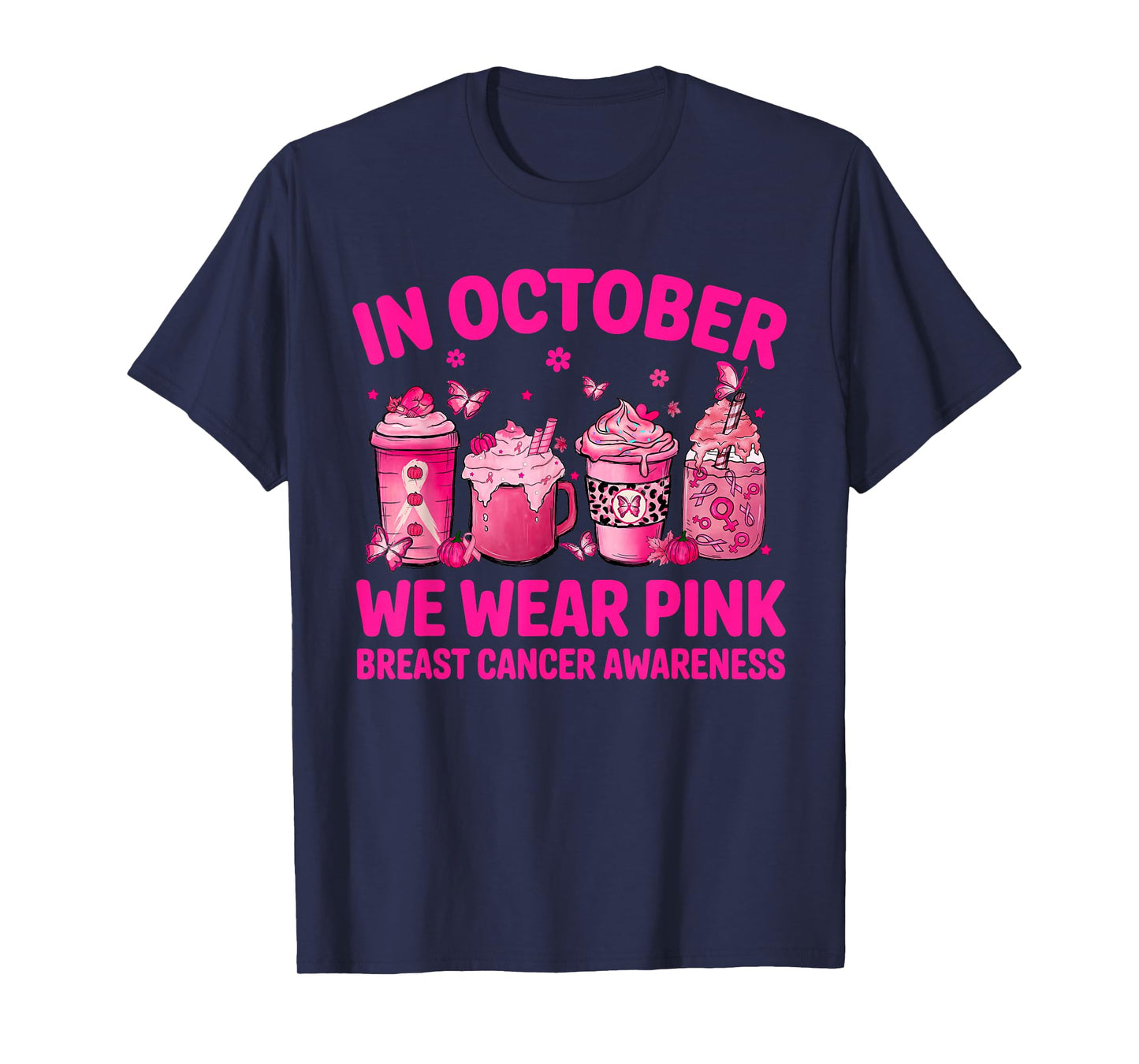 in October We Wear Pink Pumpkin Breast Cancer Awareness T-Shirt