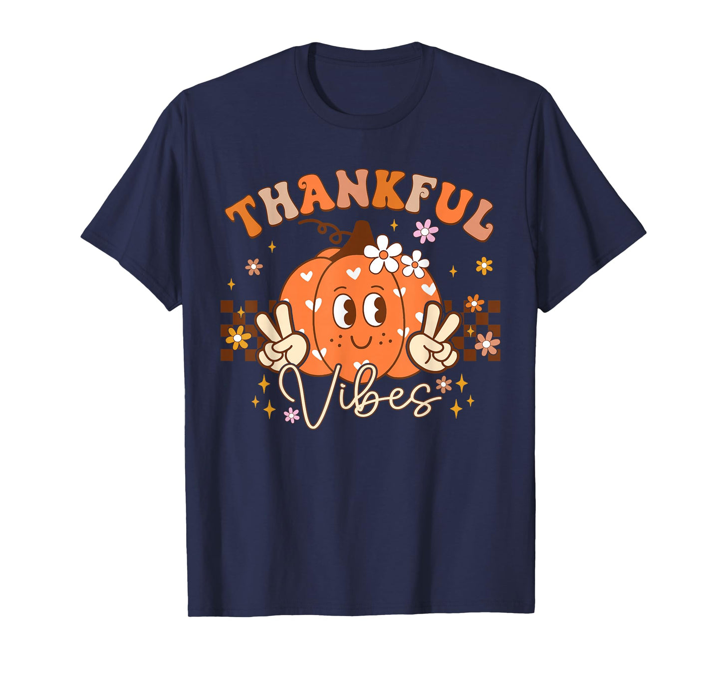 Retro Groovy Fall Pumpkin Peace Tee Thanksgiving Women Girls T-Shirt