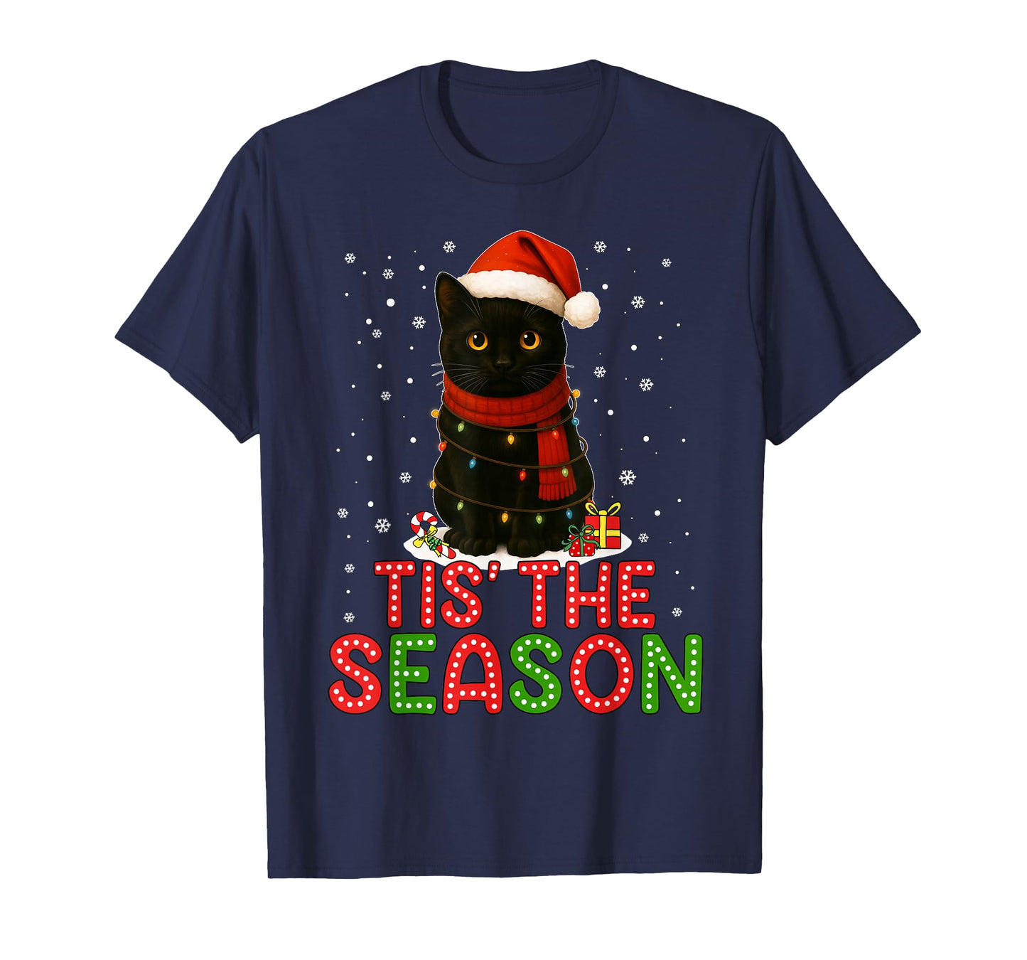 Tis' The Season Santa Hat Funny Black Cat Christmas Women T-Shirt