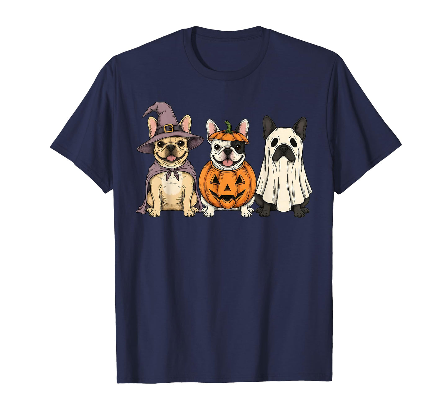 Spooky Ghost French Bulldog Pumpkin Halloween Dog Lover T-Shirt