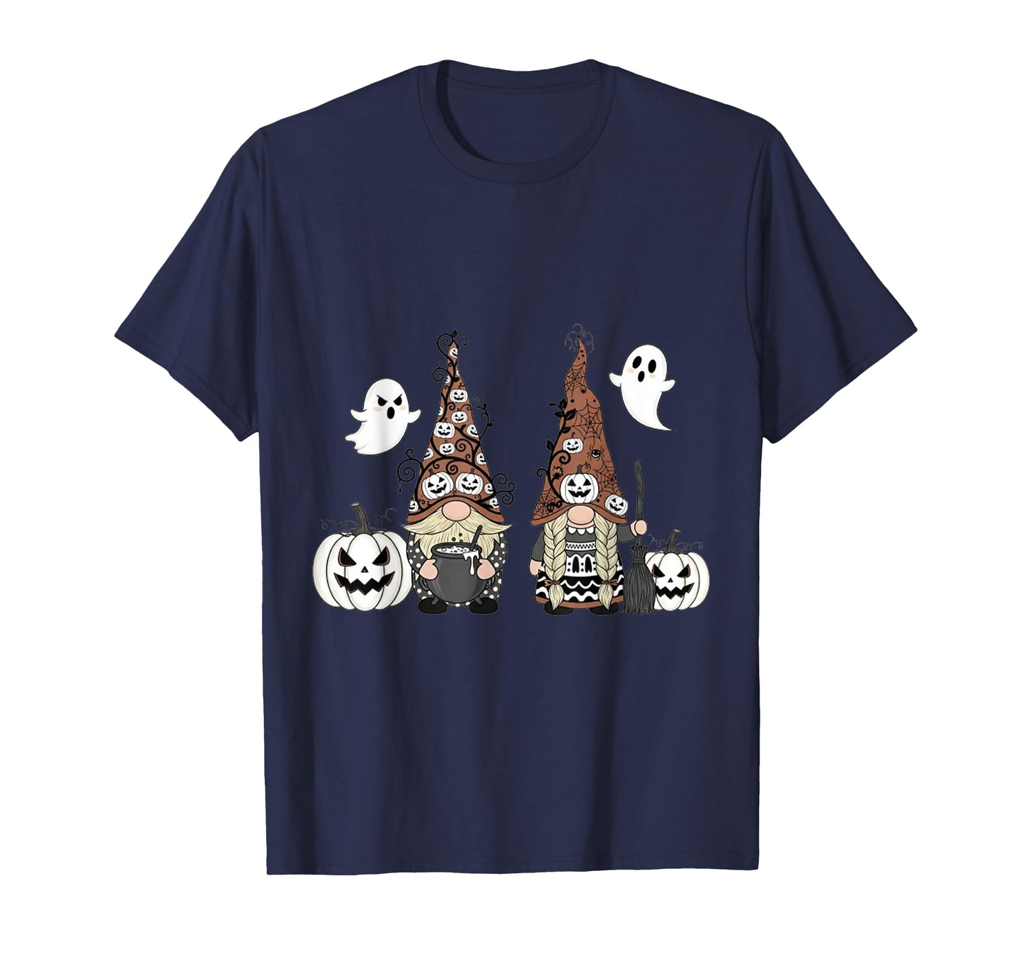 Funny Gnome Halloween with Pumpkin Ghost Leopard Design T-Shirt