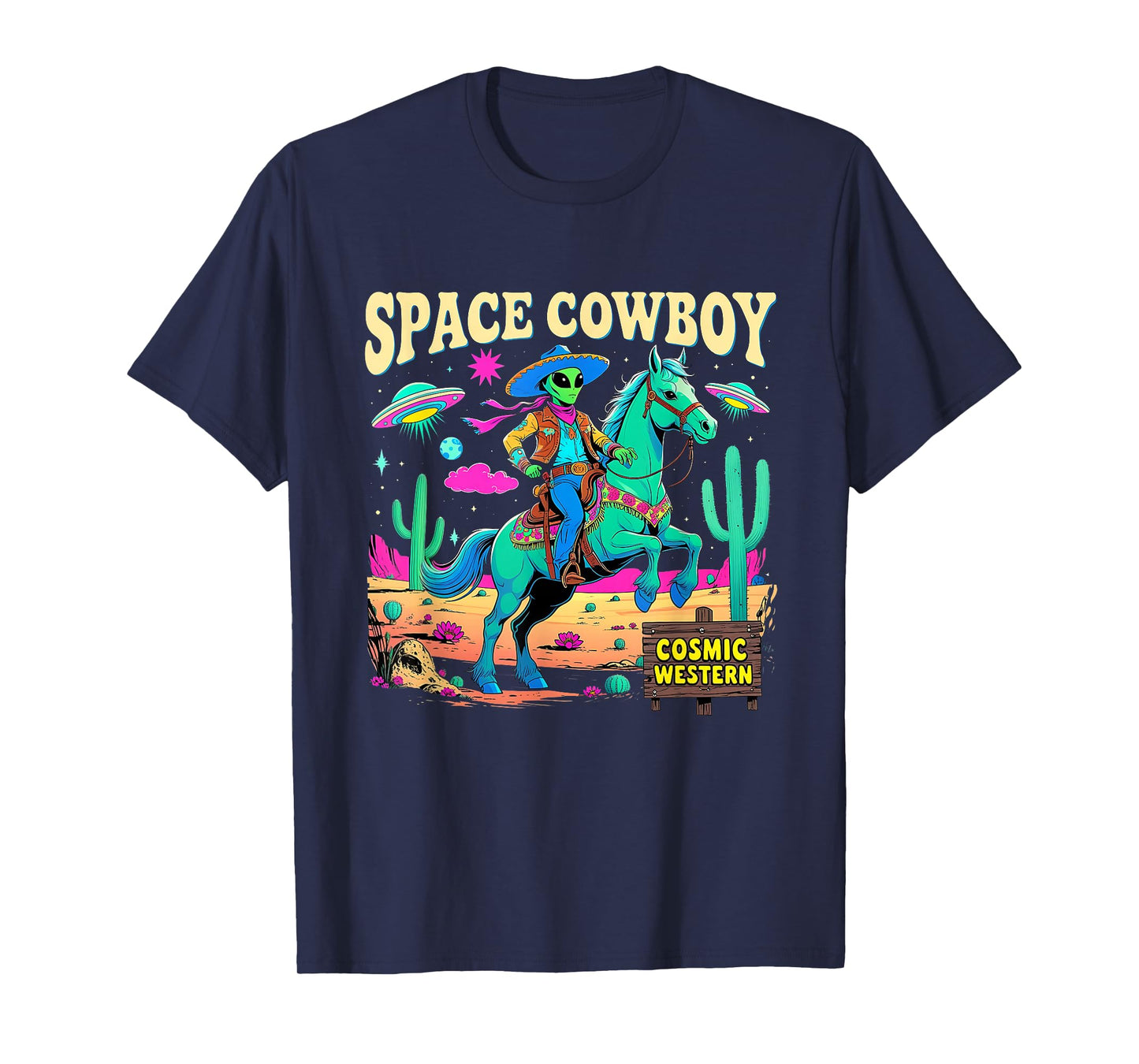 Space Cowboy Alien Riding Horse Cosmic Western Art T-Shirt