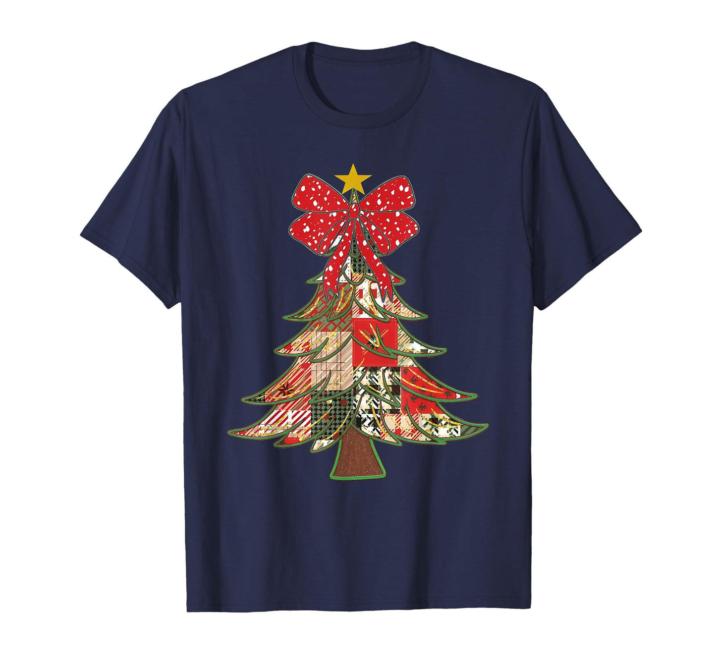 Christmas Xmas Tree Patchwork Coquette Bow Pajamas Holiday T-Shirt