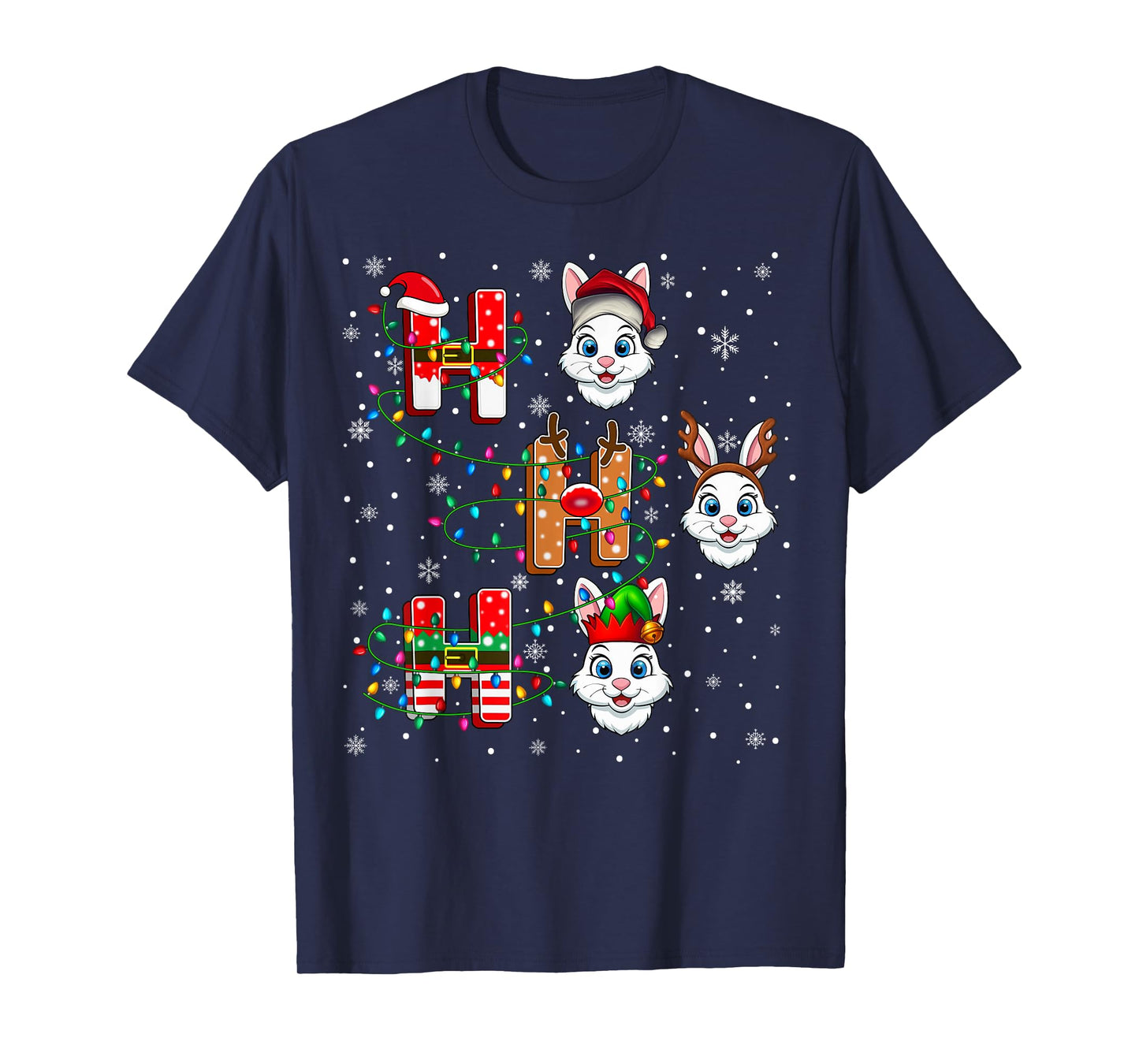 Ho Ho Ho Santa Reindeer Hat Elf Bunny Animal Christmas T-Shirt