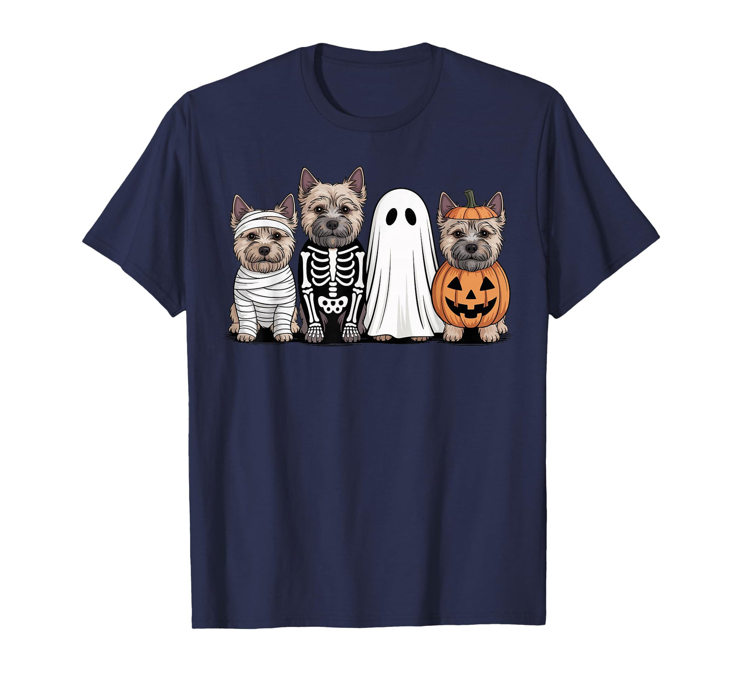 Spooky Ghost Cairn Terrier Pumpkin Halloween Dog Skeleton T-Shirt