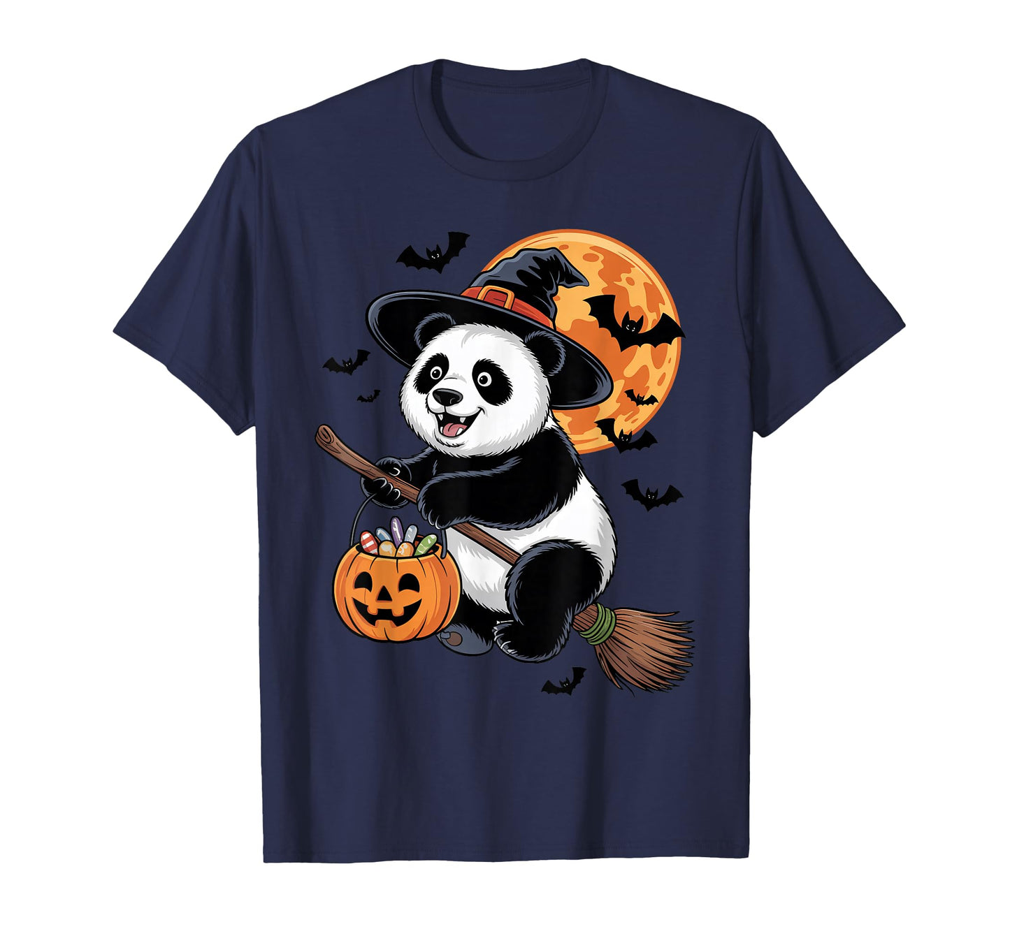 Cute Panda Witch with Jack-O-Lantern Pumpkin Halloween T-Shirt