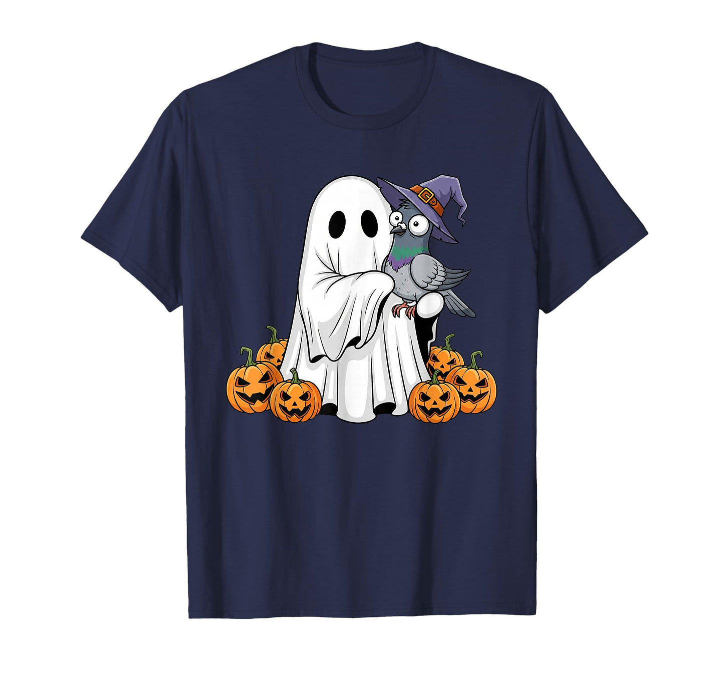 Funny Ghost Pigeon Pumpkin Halloween Kids Mens Womens T-Shirt