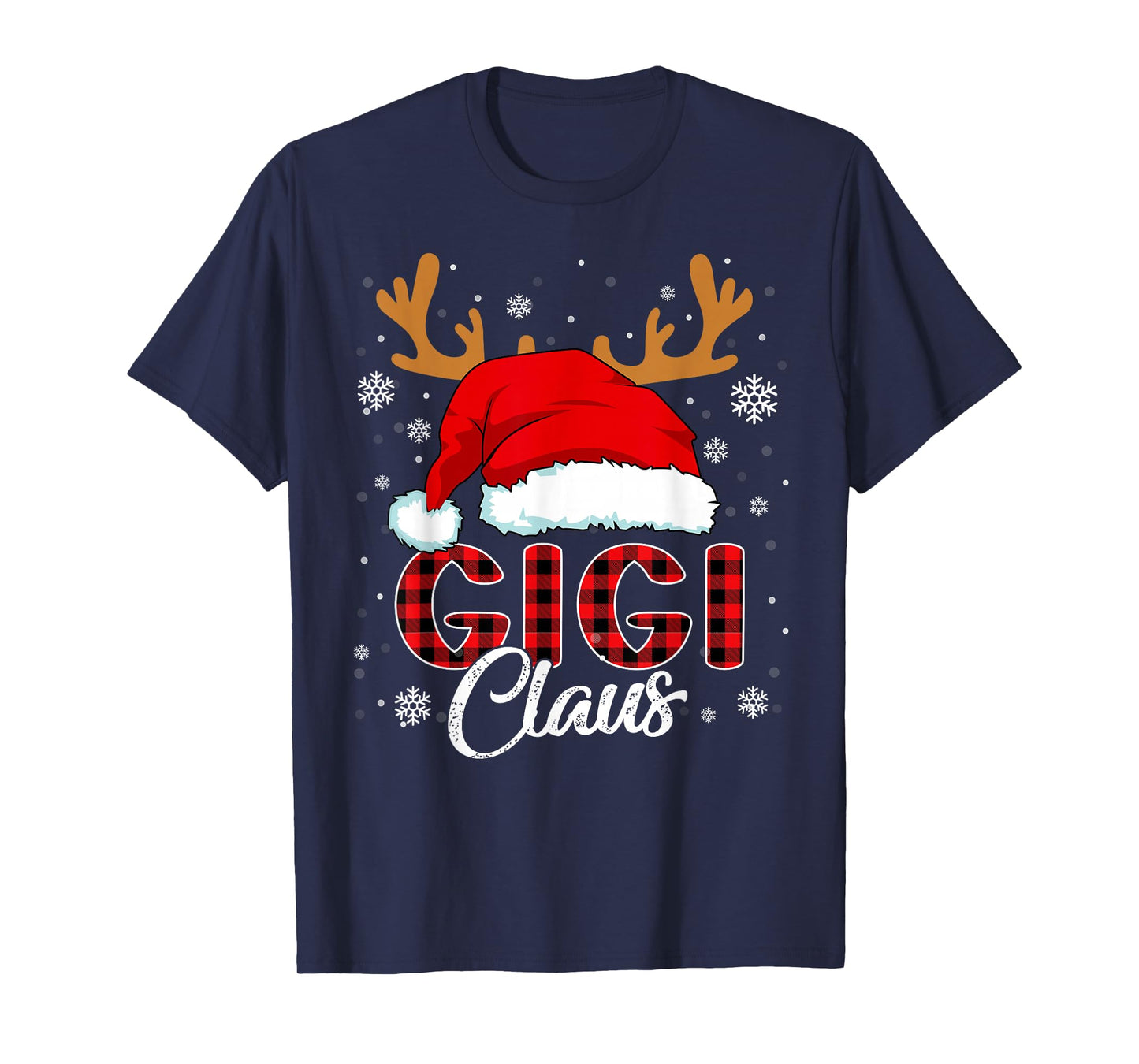 Gigi Claus Santa Hat Christmas Red Plaid Matching Family T-Shirt