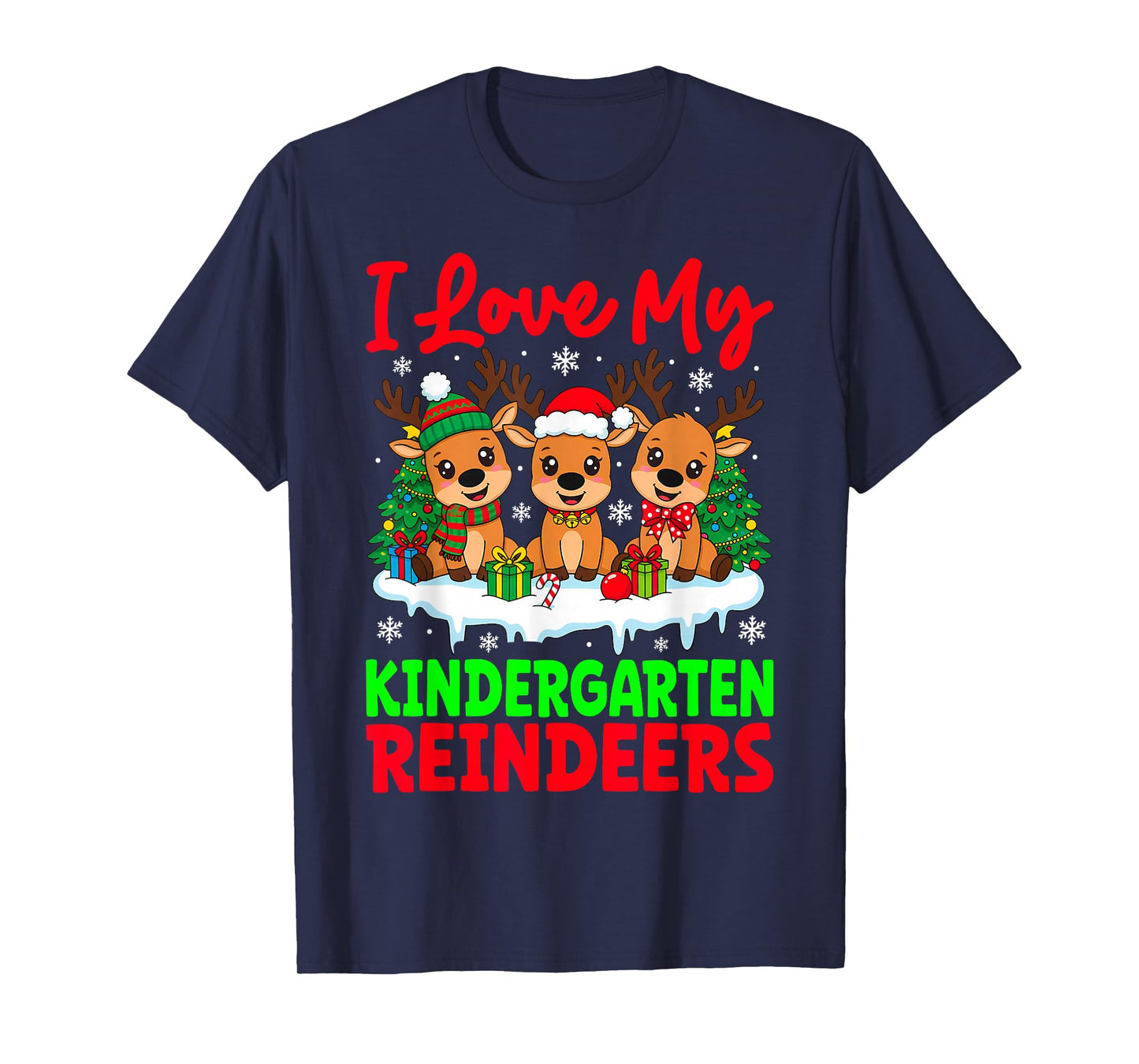 I Love My Kindergarten Reindeers Three Reindeer Teacher Xmas T-Shirt