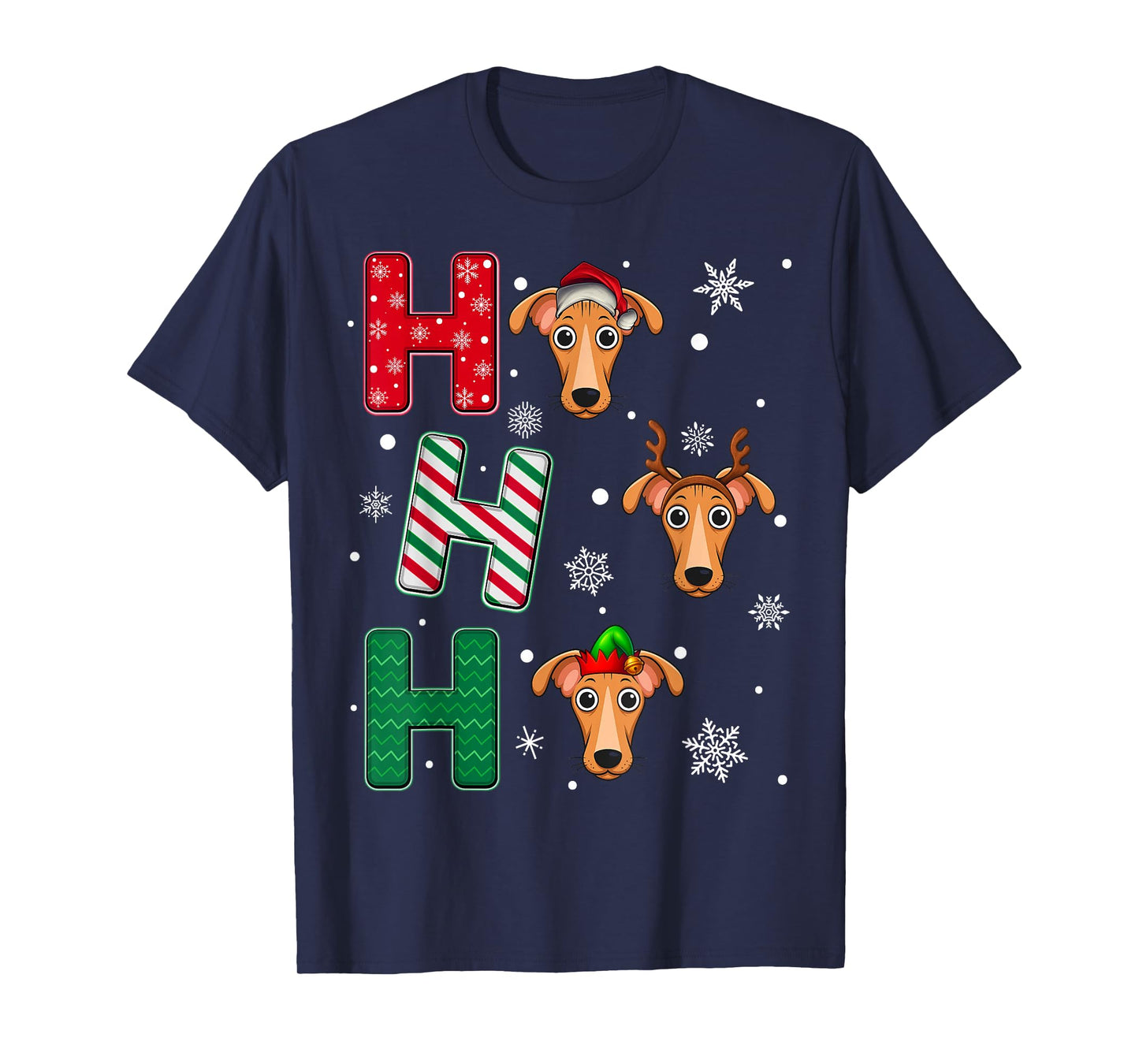 Ho Ho Ho Greyhound Dog Matching Christmas Santa Elf Xmas T-Shirt