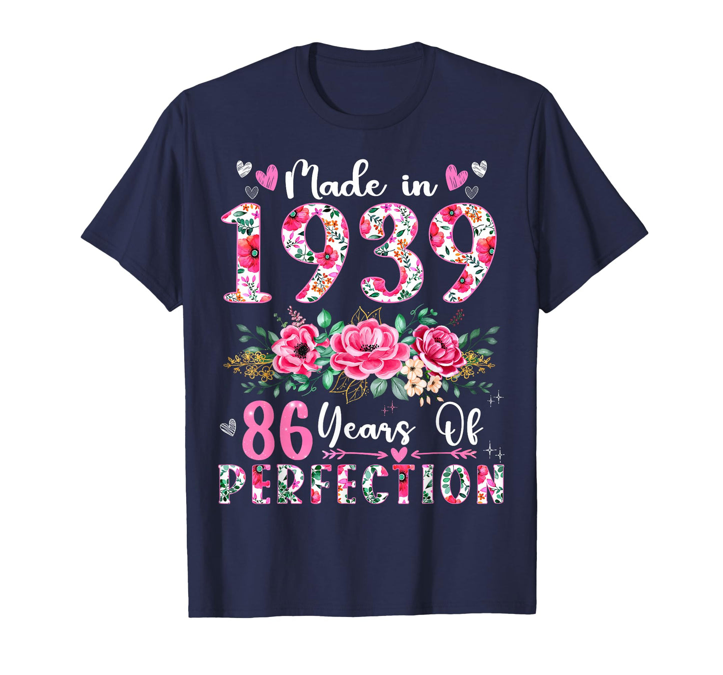 86 Year Old Made In 1939 Floral 86th Birthday Women T-Shirt