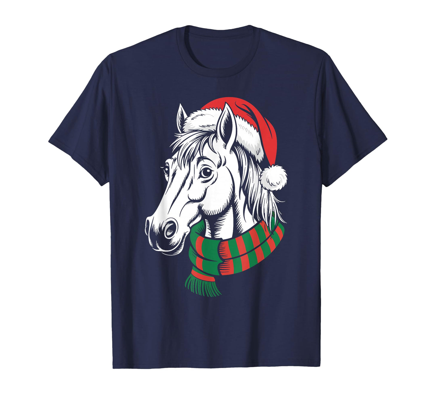 Horse Xmas Santa Hat Scarf Christmas Costume T-Shirt