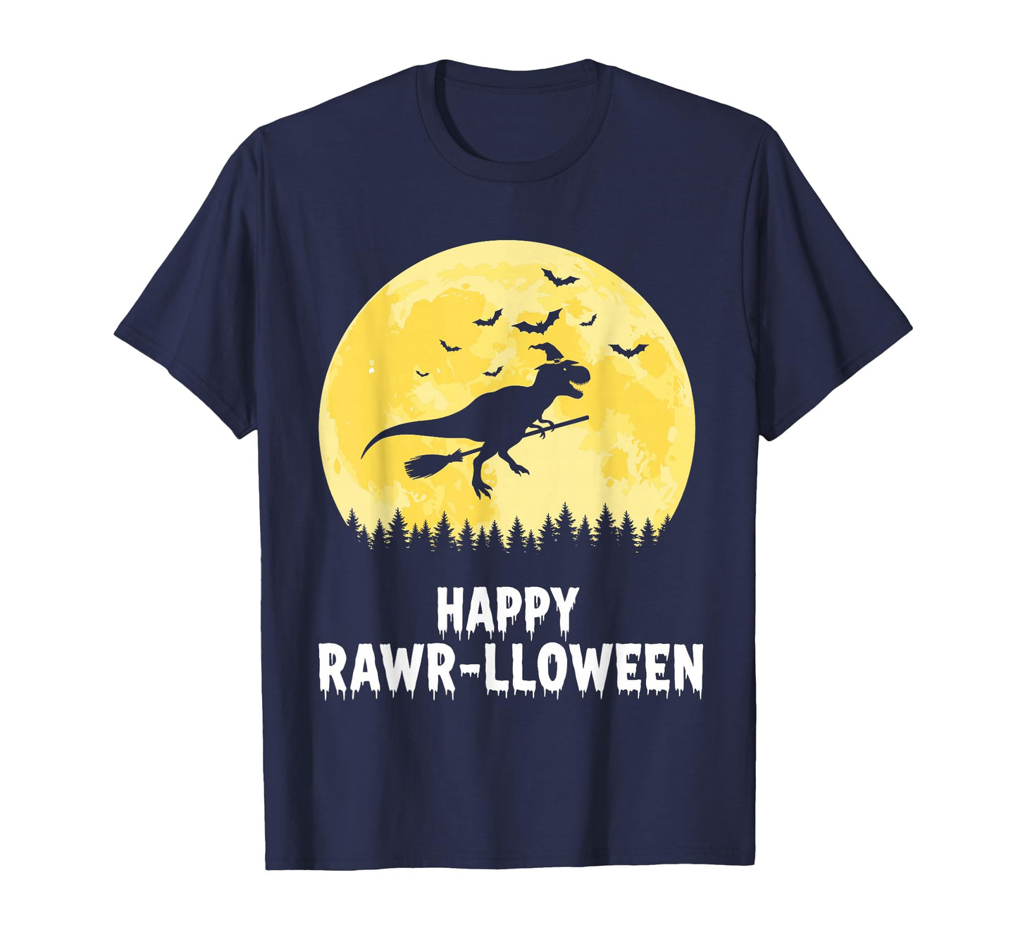Happy Rawr-lloween Funny Halloween T Rex Flying Witch T-Shirt