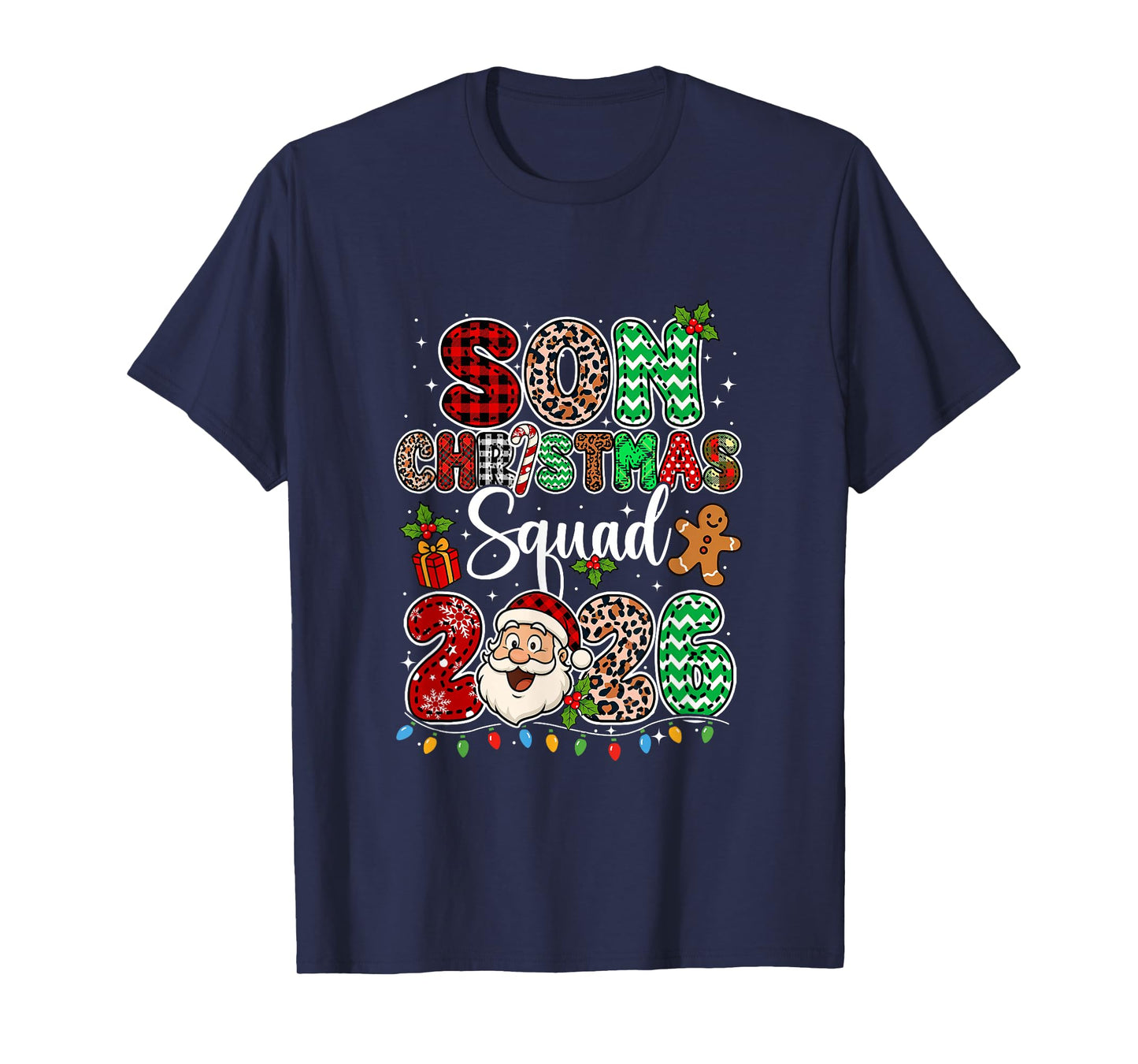 Son Christmas Crew 2026 Leopard Funny Santa Family Group T-Shirt