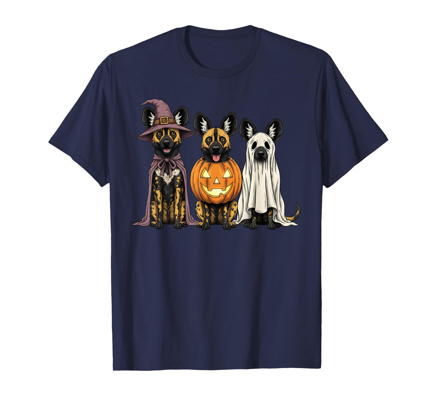 Spooky Ghost African Wild Dog Lover Pumpkin Halloween T-Shirt