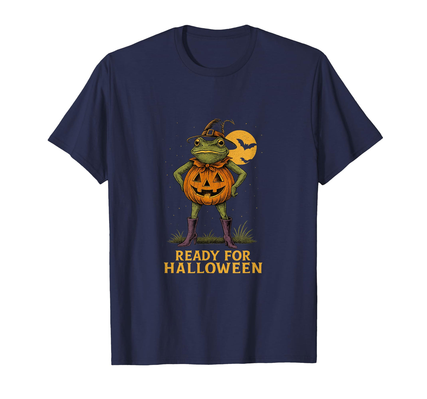 Ready for Halloween Frog Witch Hat Pumpkin Spooky Season T-Shirt