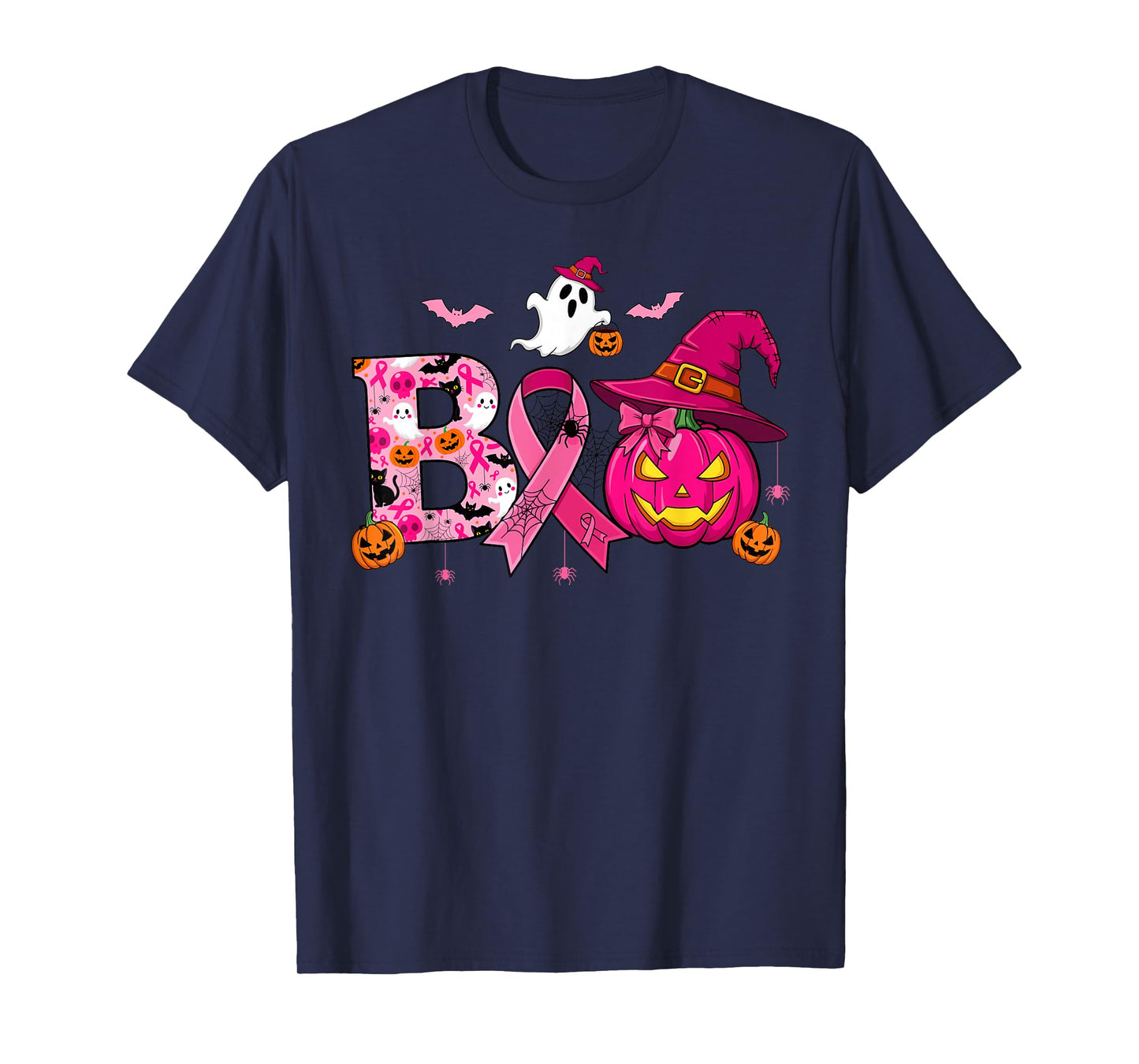Boo Ghost Breast Cancer Awareness Halloween Witchy Pumpkin T-Shirt