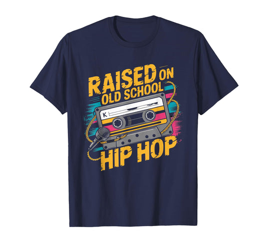 RAISED ON OLD SCHOOL HIP HOP Tshirt Cassette Graffiti Rap T-Shirt