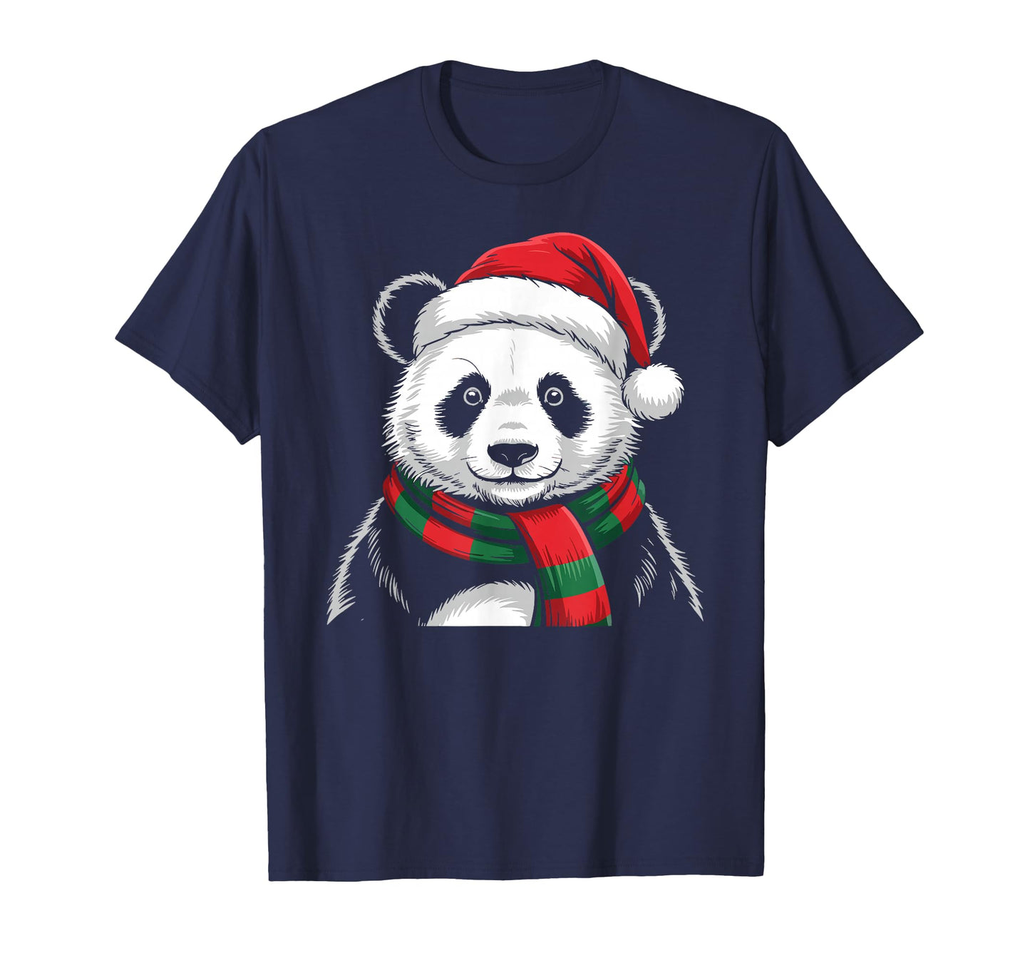 Panda Xmas Santa Hat Scarf Christmas Costume T-Shirt