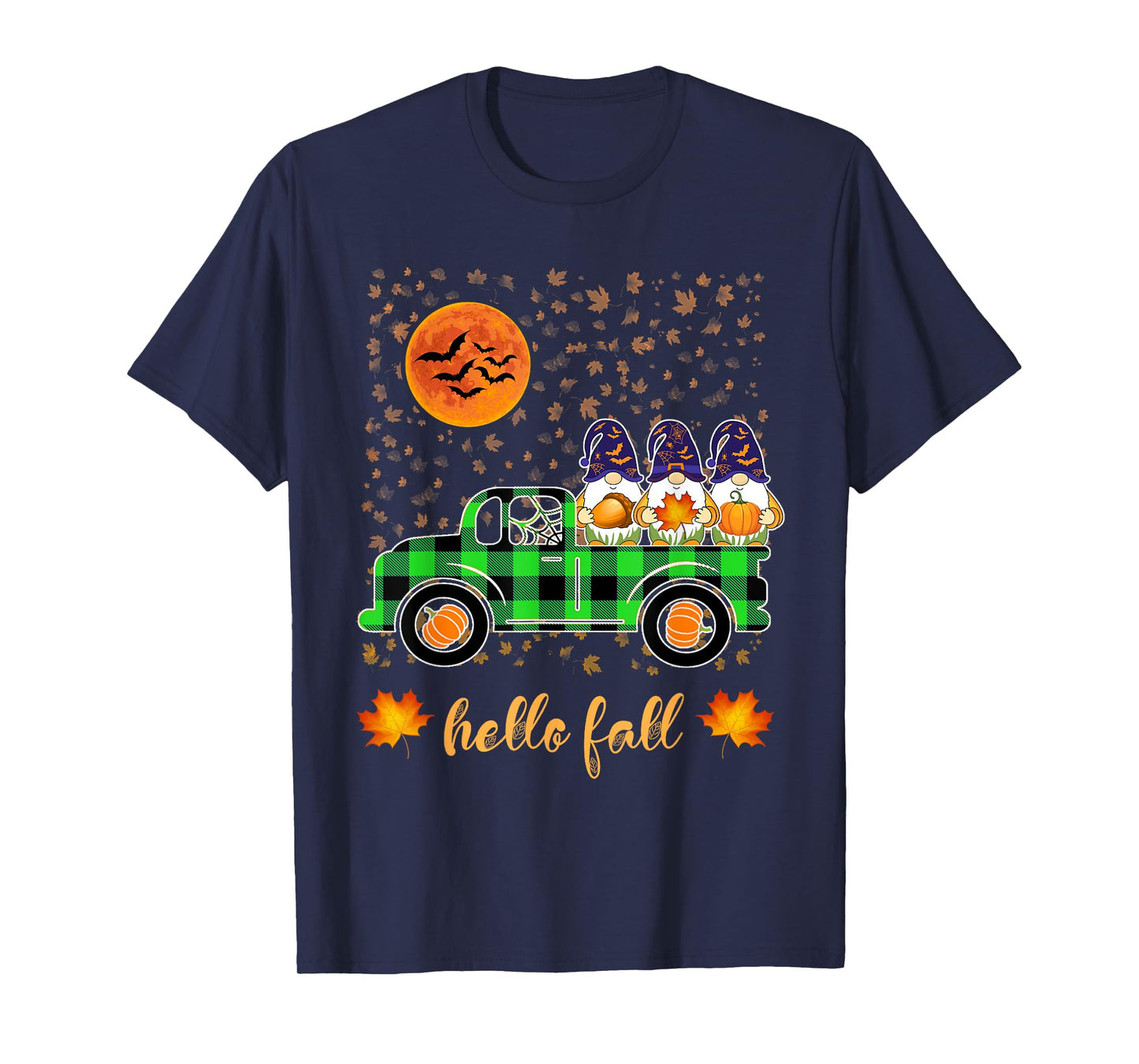 Funny Halloween Gnomes Witch Holding Pumpkin Riding Truck T-Shirt