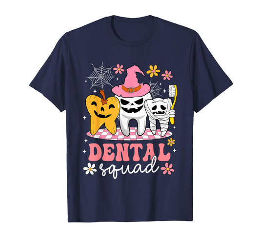 Dental Squad Tooth Pumpkin Witch Hat Funny Halloween T-Shirt