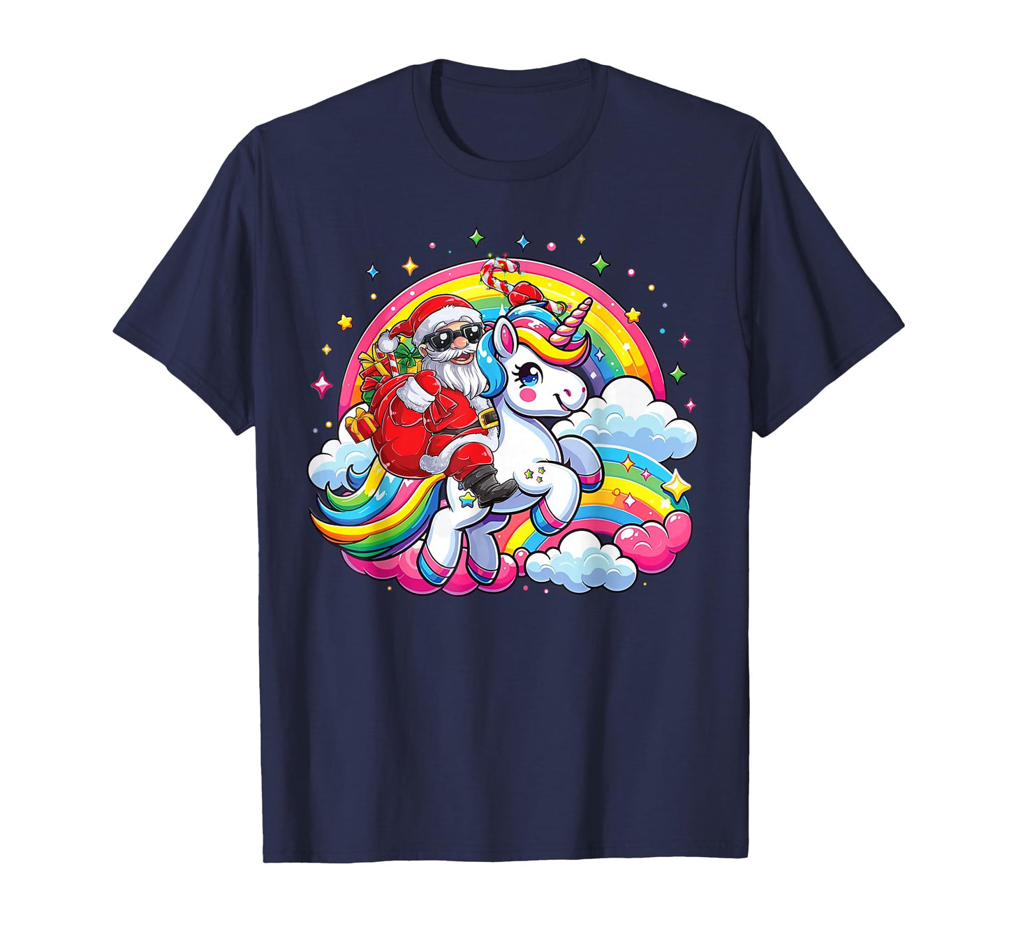 Funny Christmas Santa Riding Unicorn Xmas Girls Women Kids T-Shirt