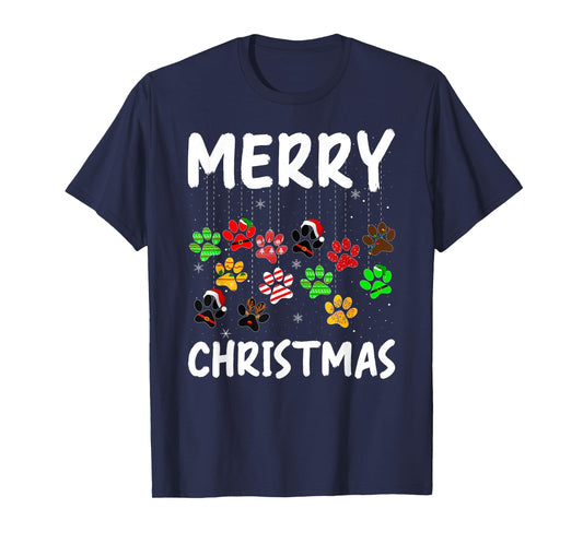 Dog Paw Merry Christmas Pajamas Puppy Dog Lover Xmas T-Shirt