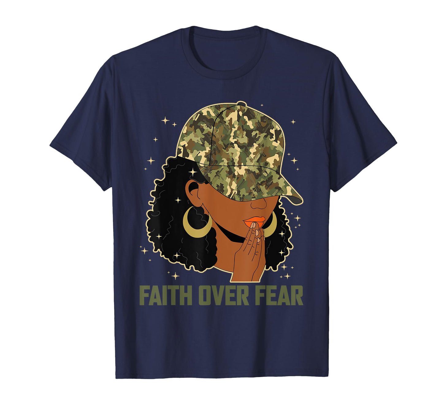 Faith Over Fear Christian Camo African American Afro Women T-Shirt