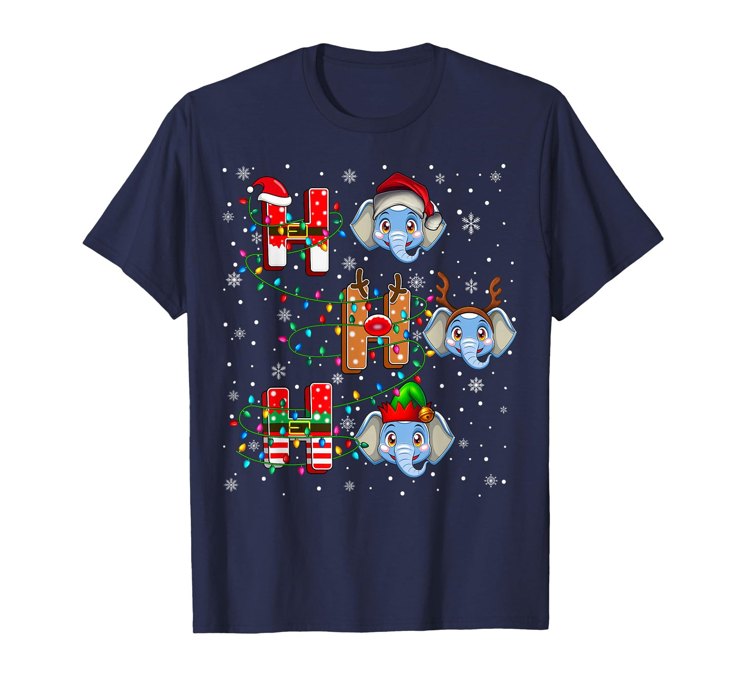 Ho Ho Ho Santa Reindeer Hat Elf Elephant Animal Christmas T-Shirt
