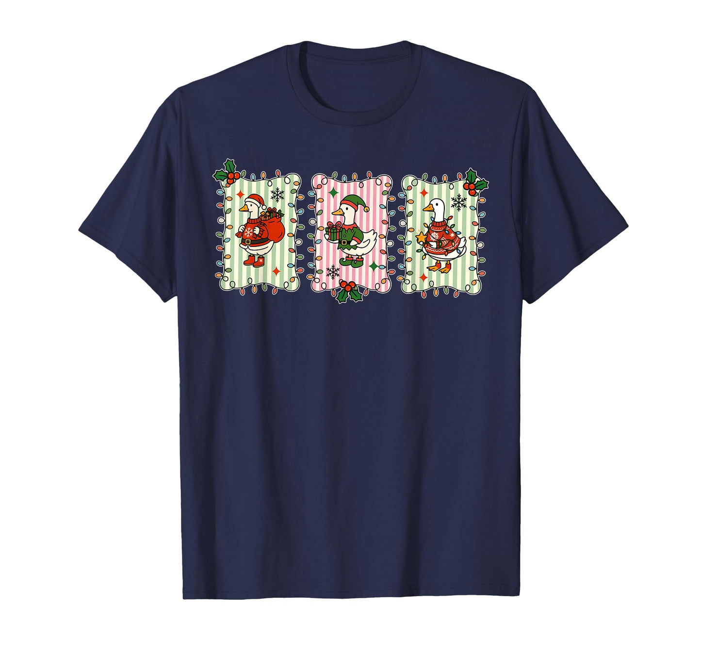 Retro Christmas Silly Goose Christmas Light Goosemas Funny T-Shirt