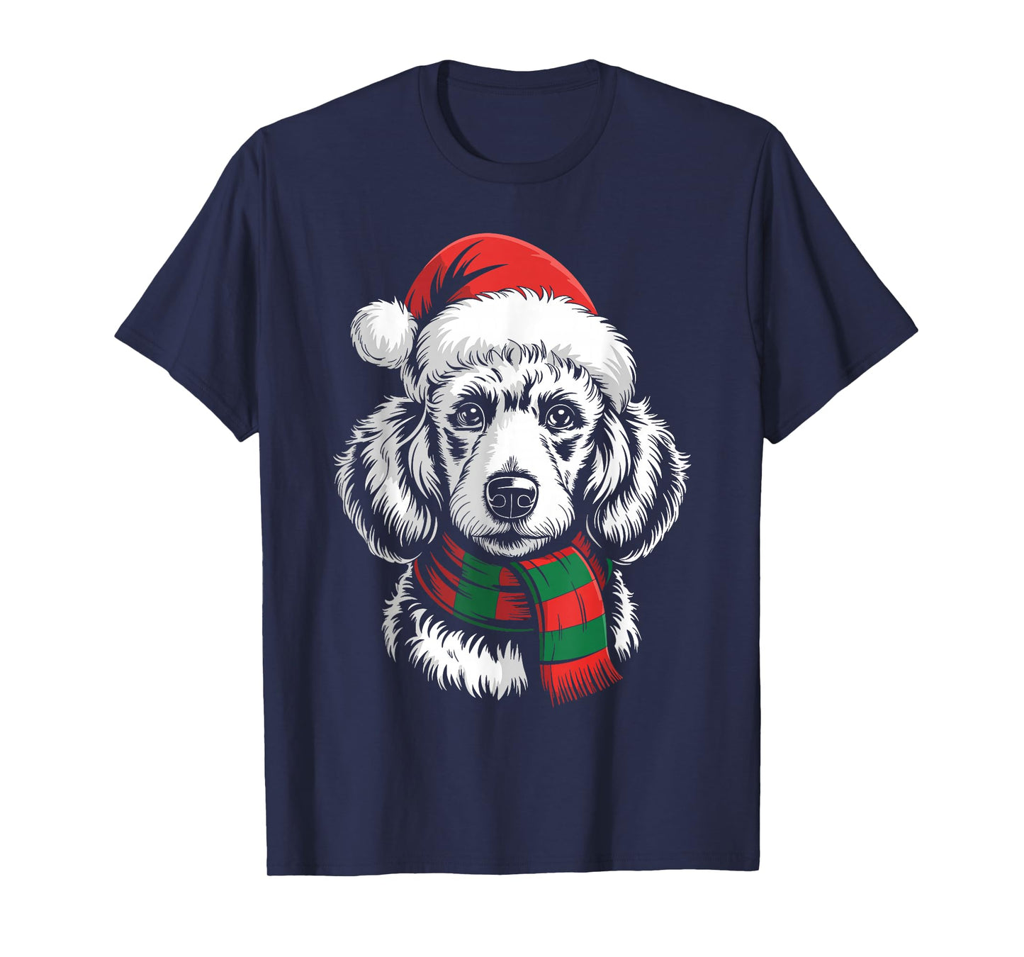 Poodle Dog Xmas Santa Hat Scarf Christmas Costume T-Shirt
