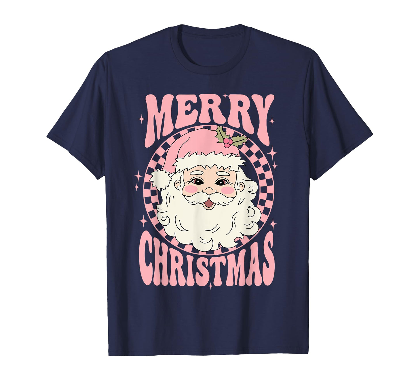 Merry Christmas Pink Santa Claus Retro Vintage T-Shirt