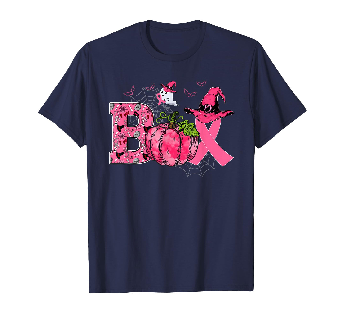 Boo Breast Cancer Pink Ribbon Ghost Witch Pumpkin Halloween T-Shirt