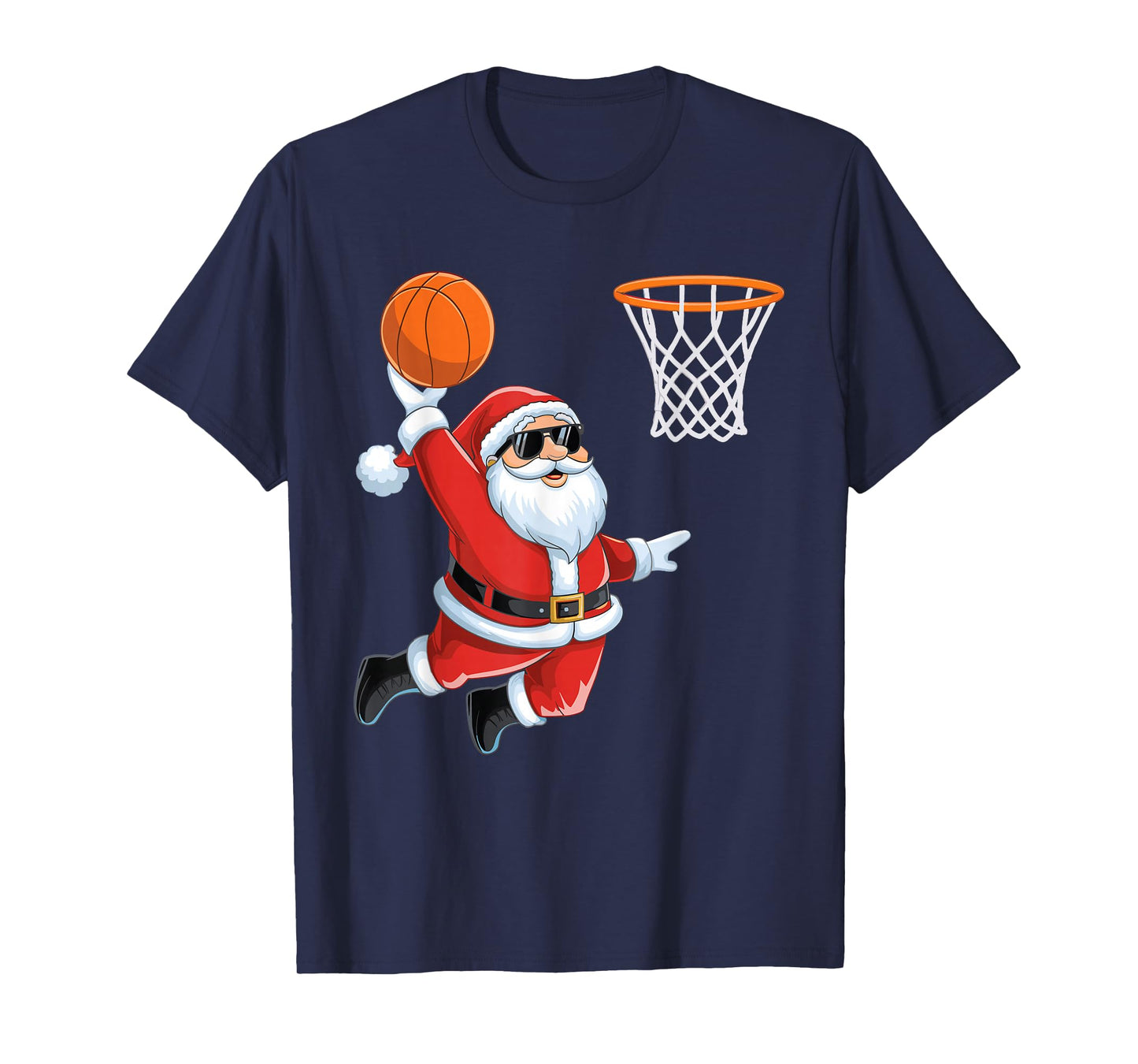 Christmas Santa Claus Dunking A Basketball Kids Boys Xmas T-Shirt