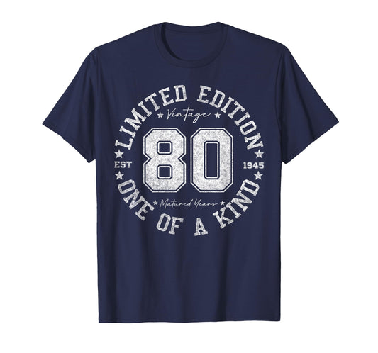 Retro One Of a Kind Shirts For Men Women 2025 80 Year Old Gifts Vintage 1945 Limited Edition Unisex-Adults 80th Birthday T-Shirt Black Small Crew Neck Short Sleeve T-Shirt