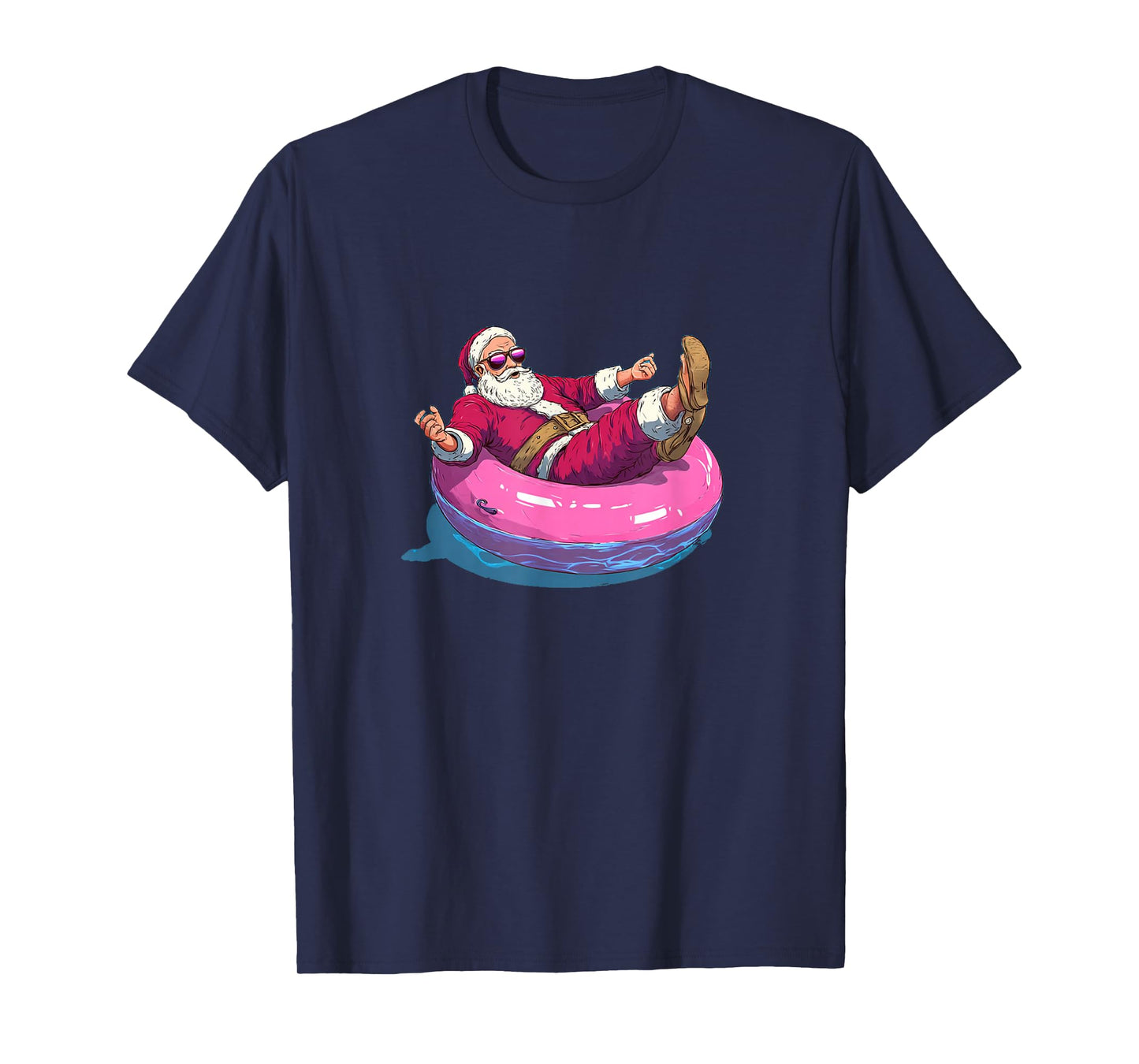 Great Festive Santa Look with Pool Ring for Beach Holiday T-Shirt