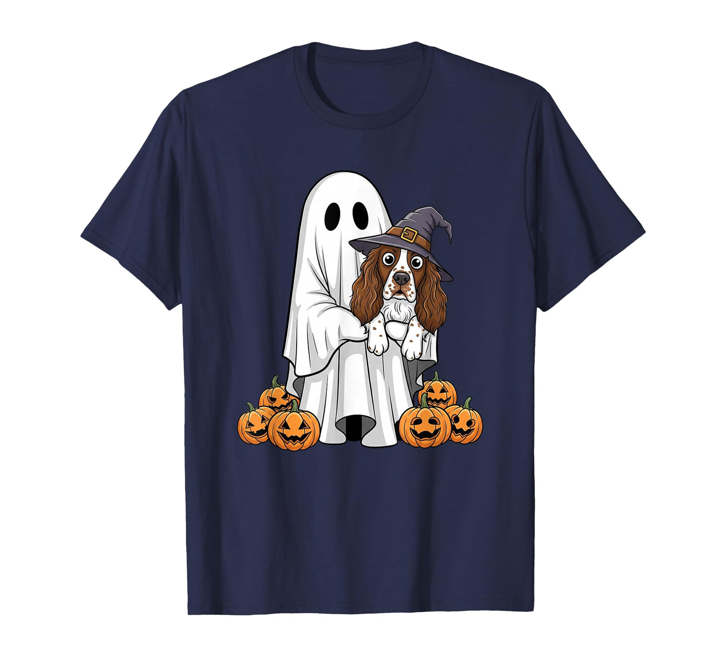 Ghost English Springer Spaniel Pumpkin Halloween Mens Womens T-Shirt