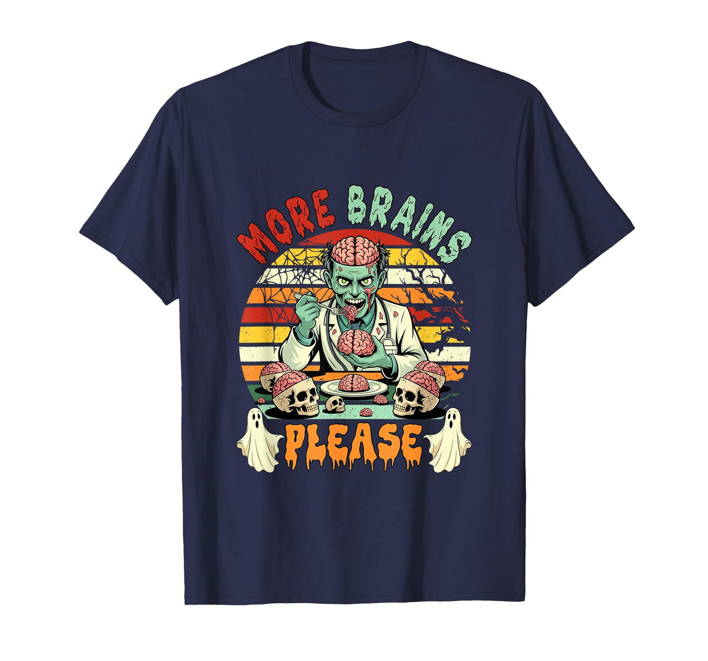Vintage Brains Funny Joke More Halloween Zombie Costume Man T-Shirt
